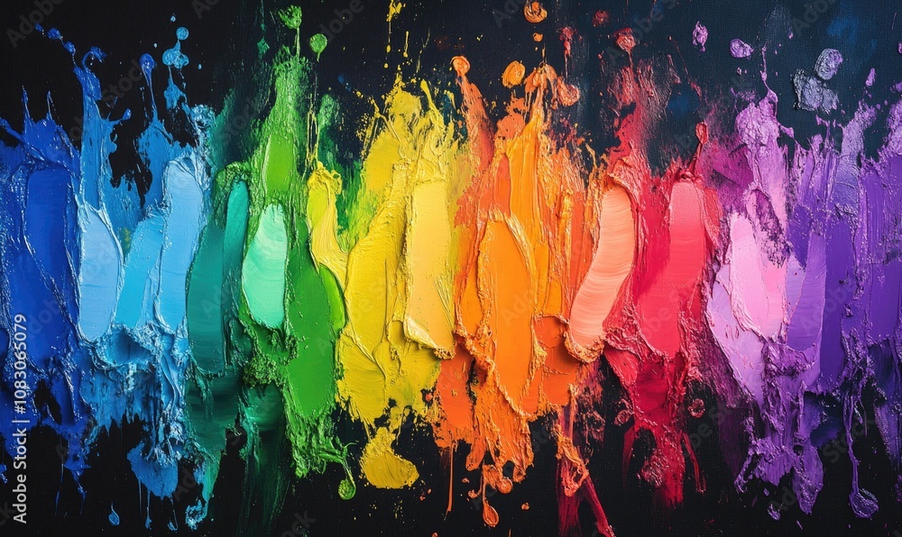 Poster vibrant rainbow gradient paint splashes create a dynamic background showcasing an explosion of color