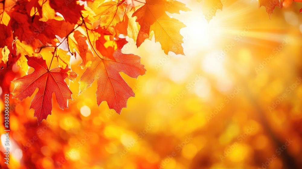 Poster sunlight filtering through autumn leaves of a maple tree