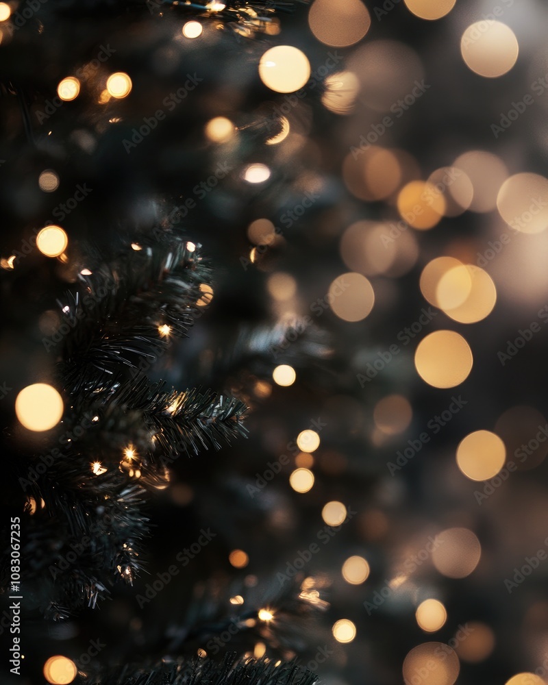Poster abstract black bokeh with unique festive lights in soft focus