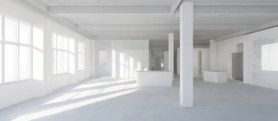 Fototapeta premium Modern apartment interior featuring an unfinished white palette ideal for renovation inspiration