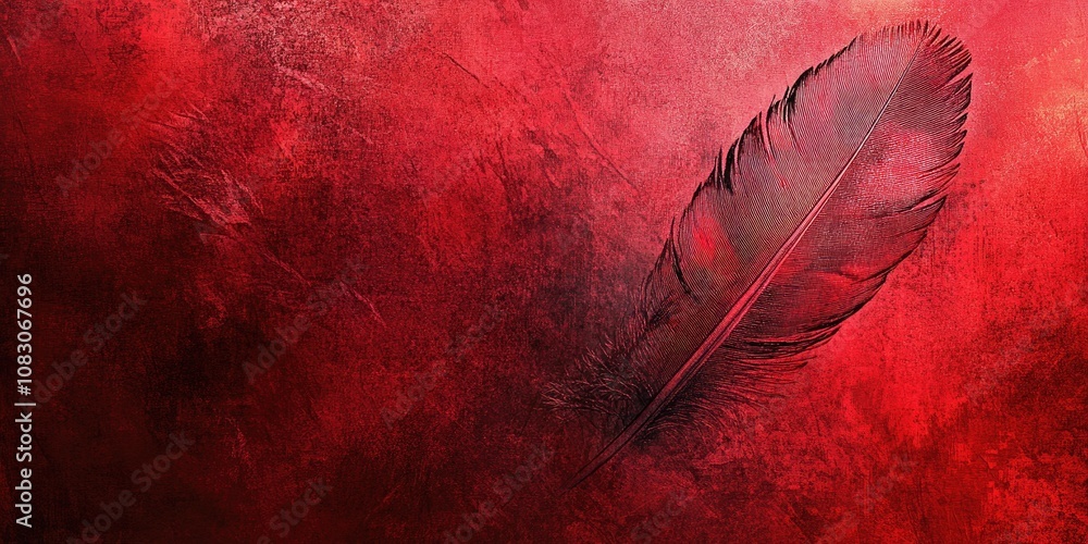 Poster fantasy abstract feather texture with a red background featuring a naturally styled grunge texture b