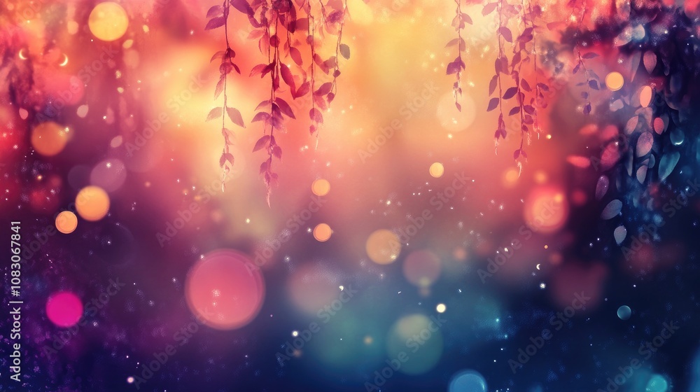 Aufkleber whimsical bokeh effect with a dreamy background creating a fantasy atmosphere in a vibrant illustrat