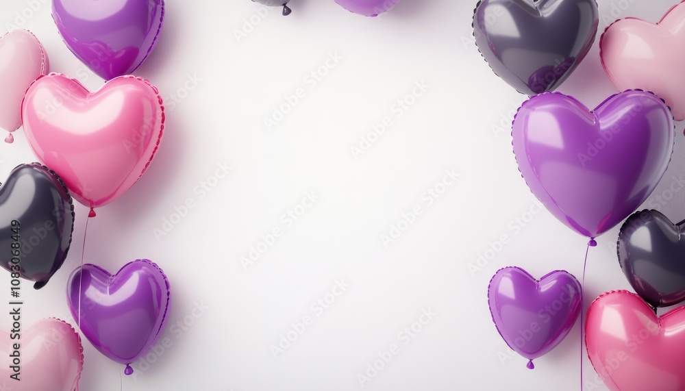 Poster heart shaped balloons drifting on either side of the frame creating an empty center for text against