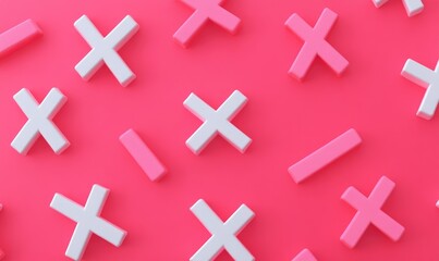 Obraz premium Education and evaluation in learning a wallpaper featuring X and V symbols indicating right and wrong answers on tests set against a vibrant pink background ideal for celebrations