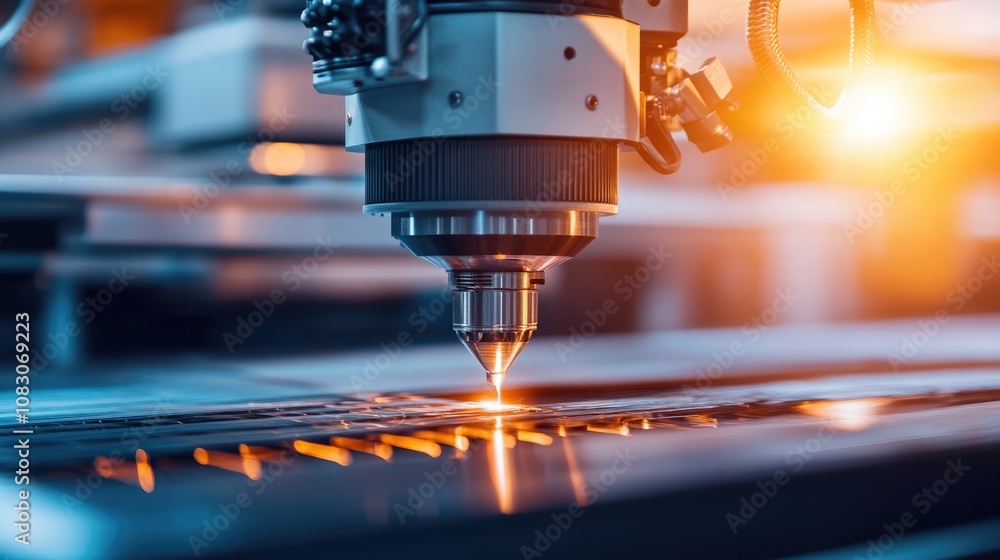 Poster precise laser engraving techniques applied to metal surfaces in a factory setting