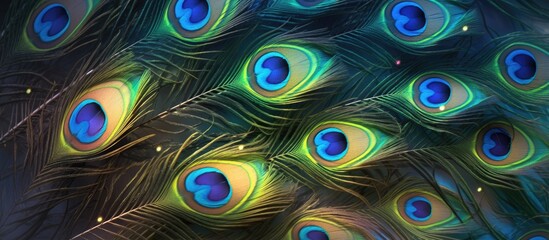 Vibrant and Artistic Peacock Feathers This macro shot showcases a beautiful arrangement of radiant peacock feathers