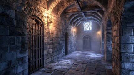 Fototapeta premium Dungeon inside a medieval castle representing themes of the Middle Ages and historical significance