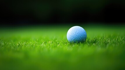 Fototapeta premium Golf ball resting on green grass Banner