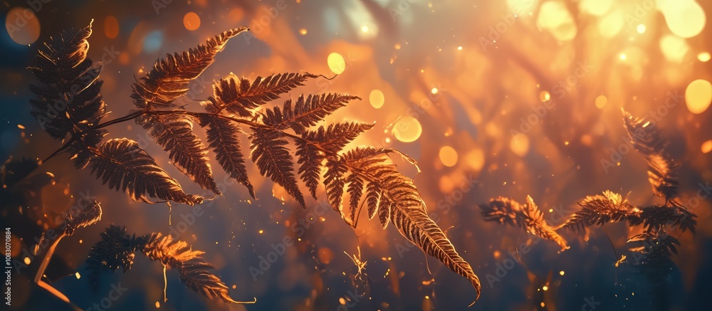 Poster close up image of a dried fern with an abstract natural backdrop featuring selective focus and enhan
