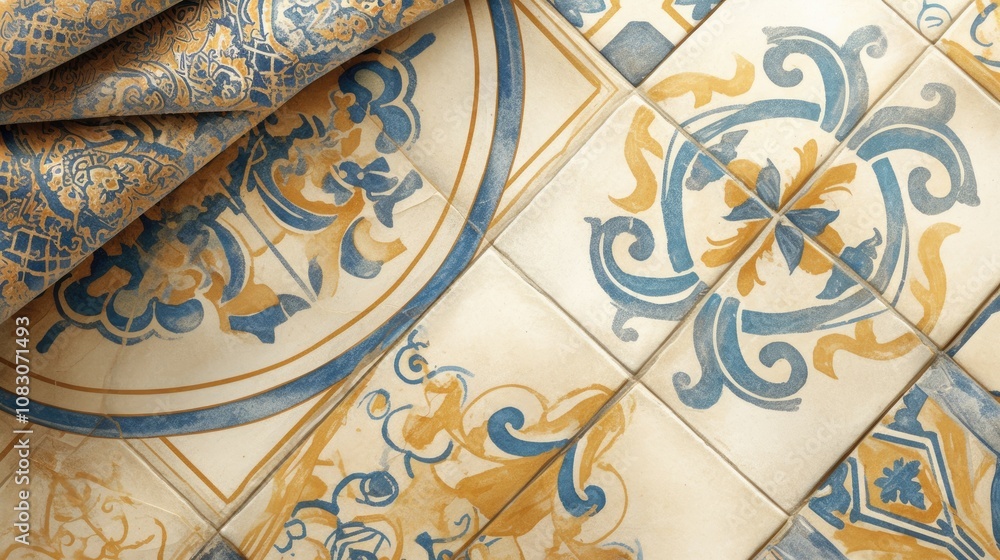 Poster detail of decorative glazed tiles showcasing intricate patterns and colors