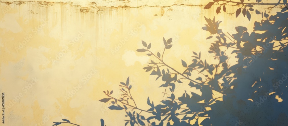 Poster abstract painting of leaf shadows and light with a blurred backdrop natural leaf branch silhouettes 