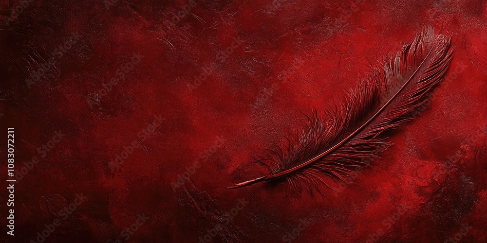Poster fantasy abstract feather texture with a red background featuring a naturally styled grunge texture b