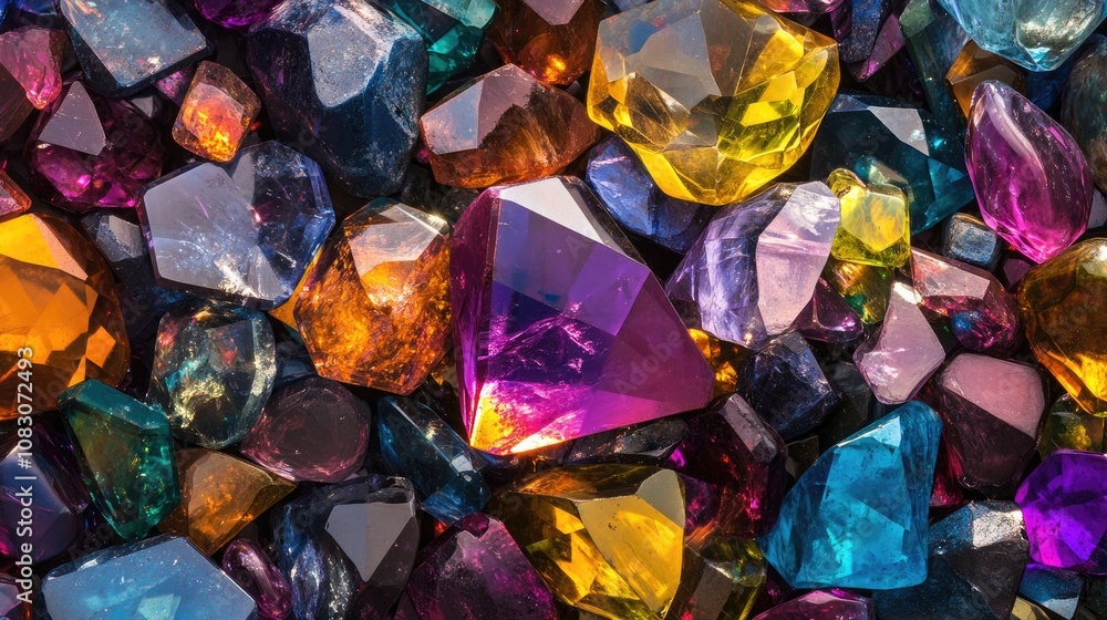Poster vibrant multicolor gemstones create a luxurious and surreal background ideal for decorative use text