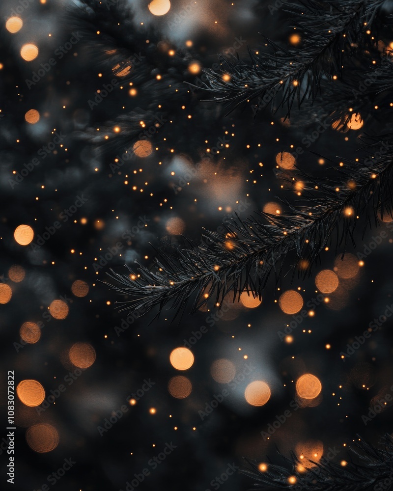 Poster abstract black bokeh with unique festive lights in soft focus