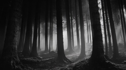 Obraz premium Enigmatic woodland featuring towering eerie trees