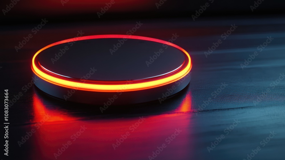 Poster glowing neon light on a sleek black metallic surface creating a futuristic and minimalistic backdrop
