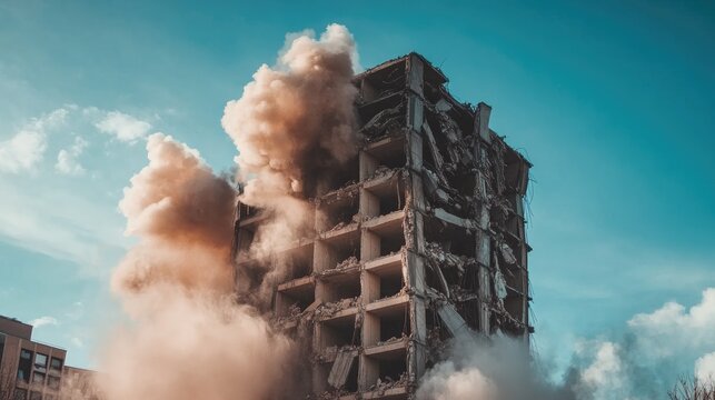 Demolition of a building using an implosion technique