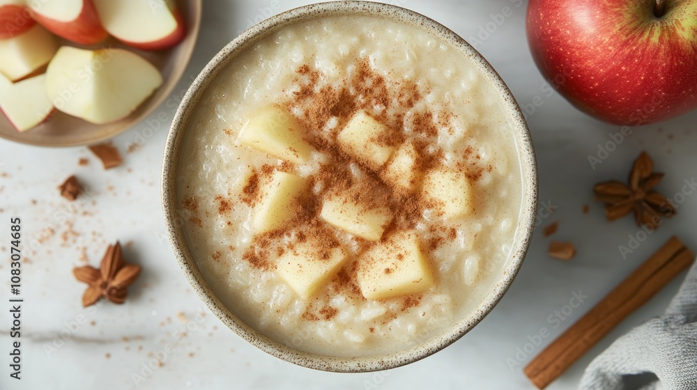 Canvas Prints Milk rice topped with cinnamon and applesauce