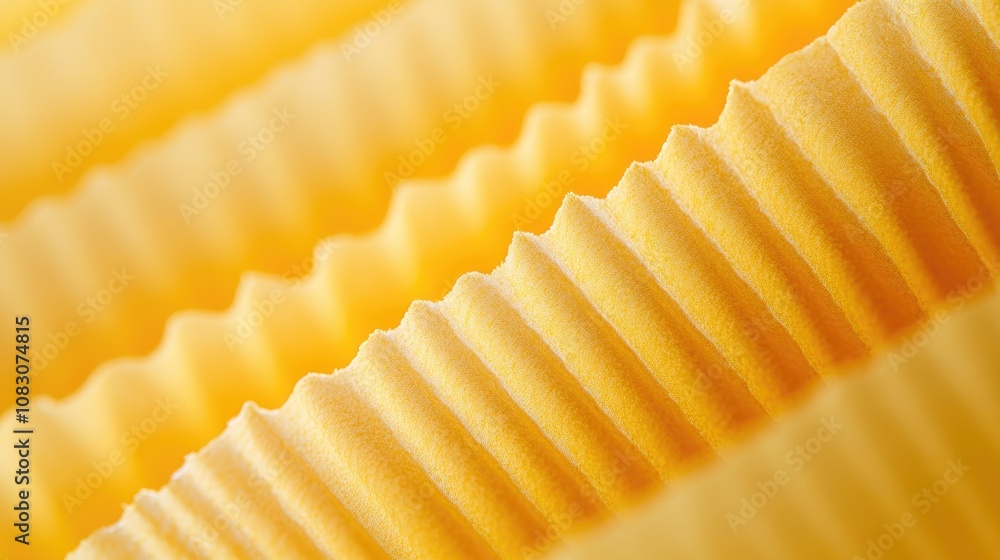 Poster close up of textured yellow crepe corrugated blotting paper suitable for diy projects soft focus and