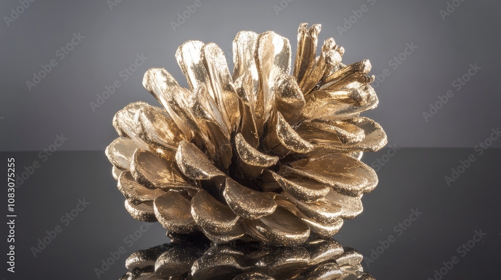Poster glittering pine cone with reflection in a studio setting