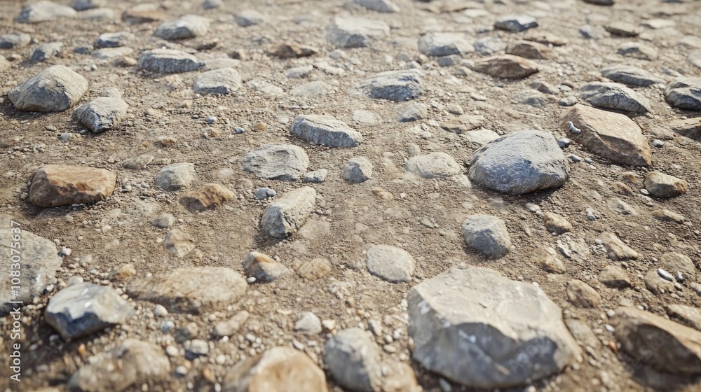 Poster close up view of a textured surface featuring gravel rocks pebbles and stones creating a realistic g