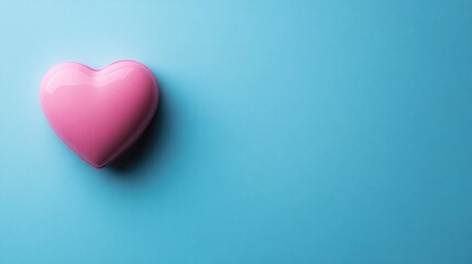 Obraz premium Valentine s Day backdrop featuring a pink heart set against a blue background Flat lay design with ample space for text
