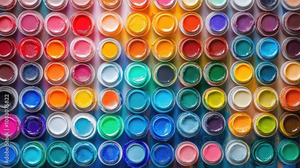 Poster vibrant color palette featuring an array of paint tubes in various hues