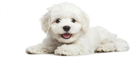 Obraz premium Adorable white puppy with playful expression perfect for pet adoption promotions