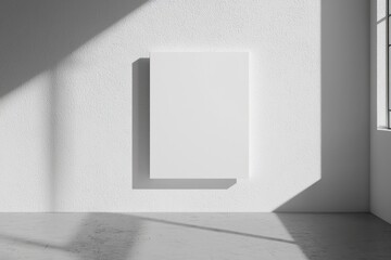Blank white canvas on a wall, serving as a poster mockup. Created using generative AI.