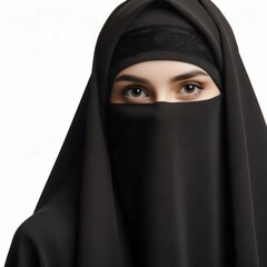 Naklejka premium woman wearing a black burqa, niqab on white background