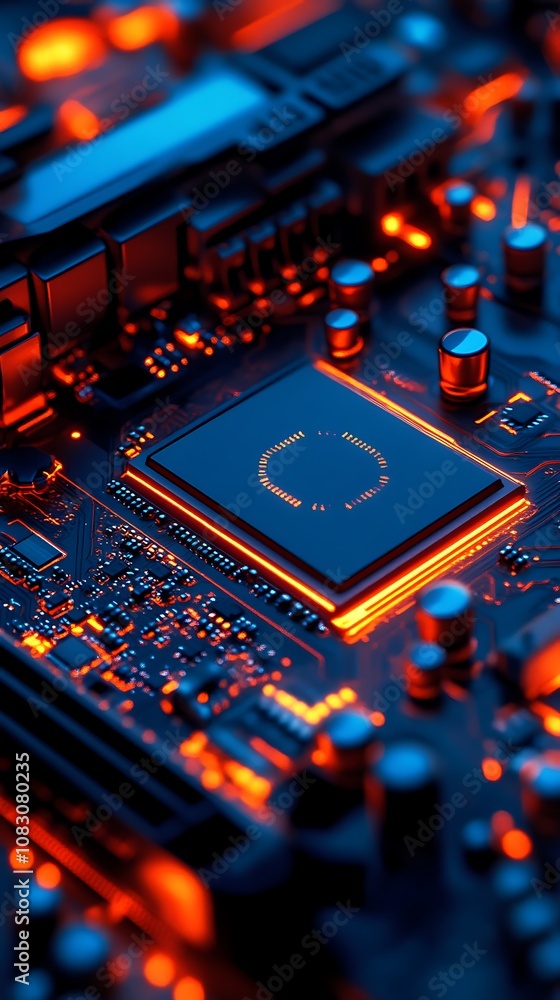 Poster close-up of a computer motherboard, perfect for tech-themed concepts.