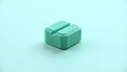 a green square medical pill isolated on a stark white background, showcasing its textured surface create with ai