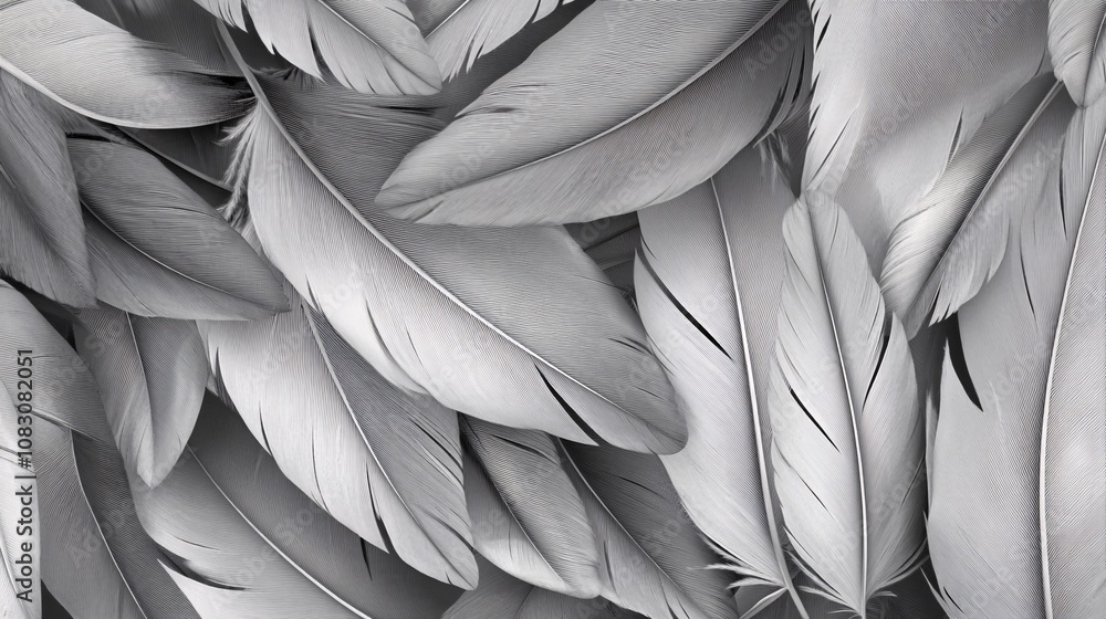 Poster single-layer feather texture in grayscale
