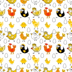 Obraz premium Easter chicken seamless birds pattern for wrapping paper and fabrics