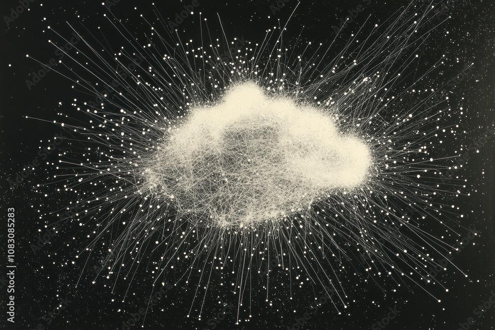 Poster a visual representation features a data cloud surrounded by thin lines that illustrate extensive con