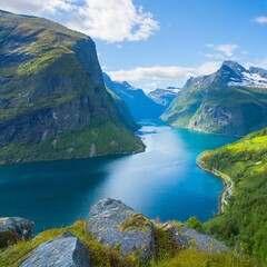 The Breathtaking Fjords of Norway, With Deep Blue Waters Surrounded by Towering Cliffs and Verdant Hills, Creating a Spectacular Natural Landscape for Outdoor Exploration