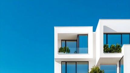 Modern White Building Facade, Blue Sky