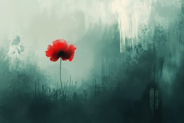 Obraz premium Remembrance Day for World War featuring a blurred green backdrop and a red poppy