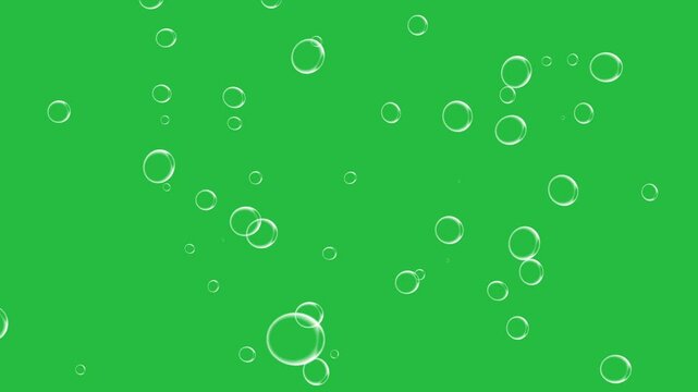 Rising white bubbles on green screen chroma key background