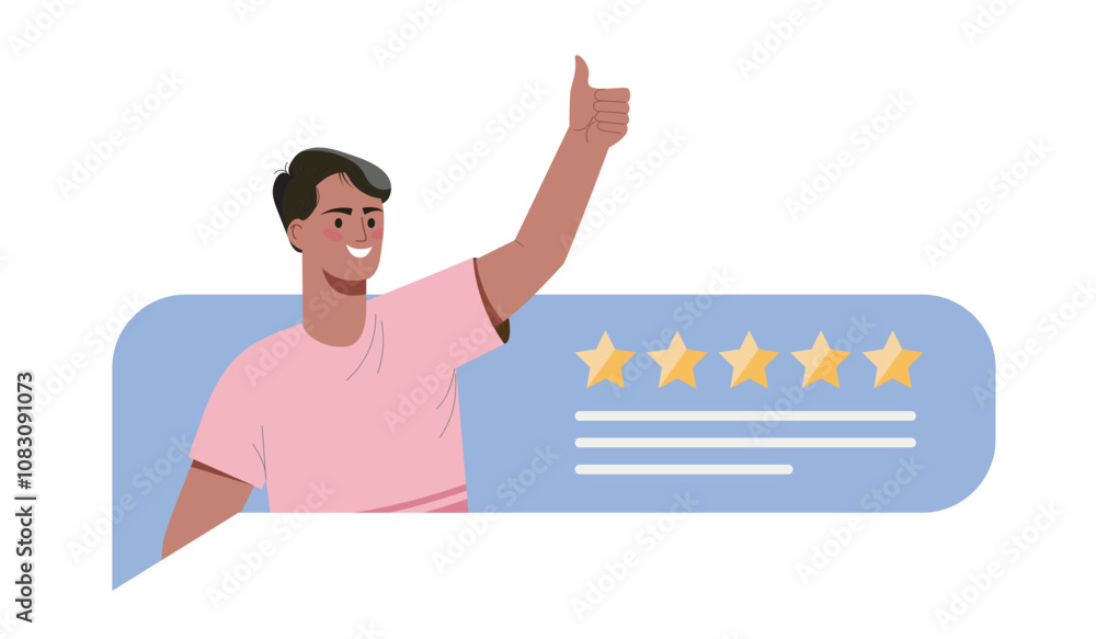 Poster feedback speech bubble. customers reviews. ranking and rating. internet user comment. man with opini