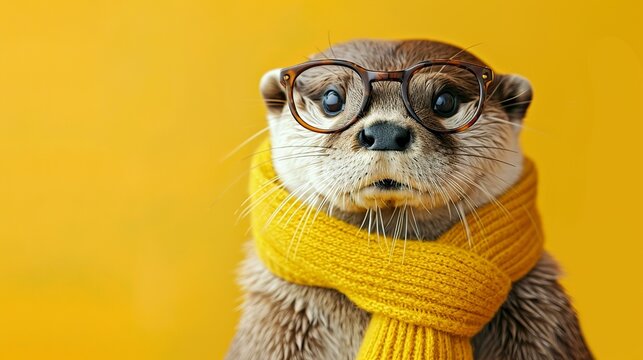 Otter dressed as a teacher banner with copy space area for text. Cute Otter...
