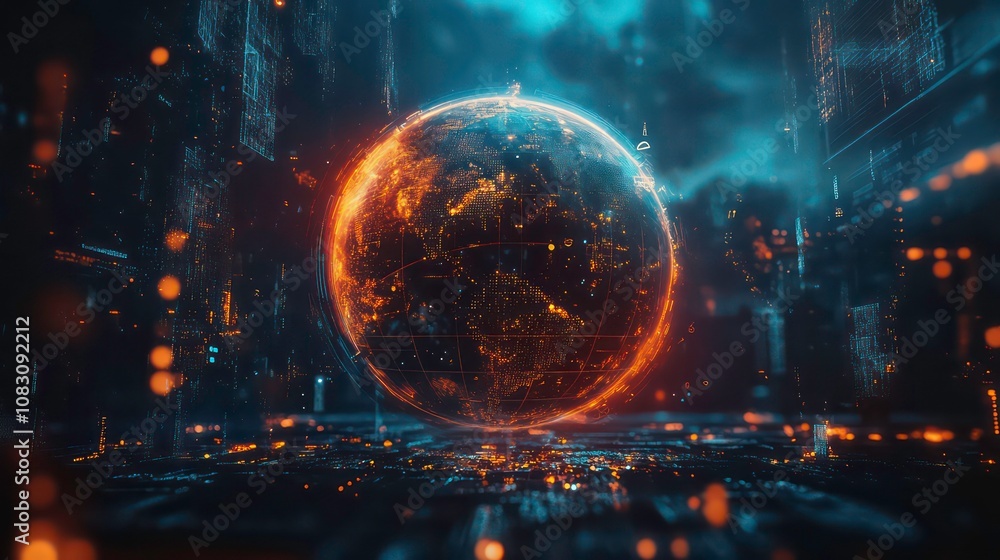 Poster abstract visual technology globe backgrounds, futuristic global hologram with business people and di