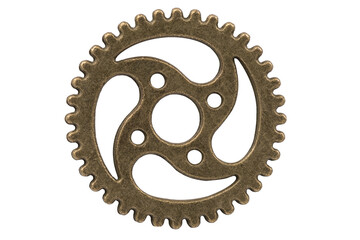 Cogwheel isolated on a white background. This industrial element seems like inspired by steampunk machine part. Cut out.