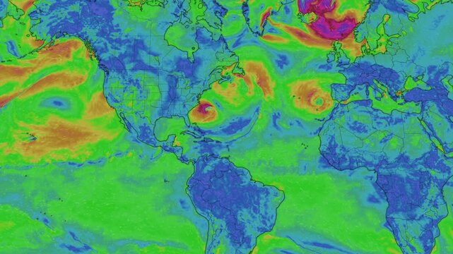 Animation of Air Flow Movement on World Map