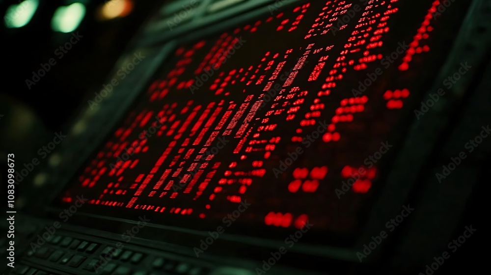 Aufkleber a close-up of a digital display with red text and symbols, likely from a sci-fi environment.