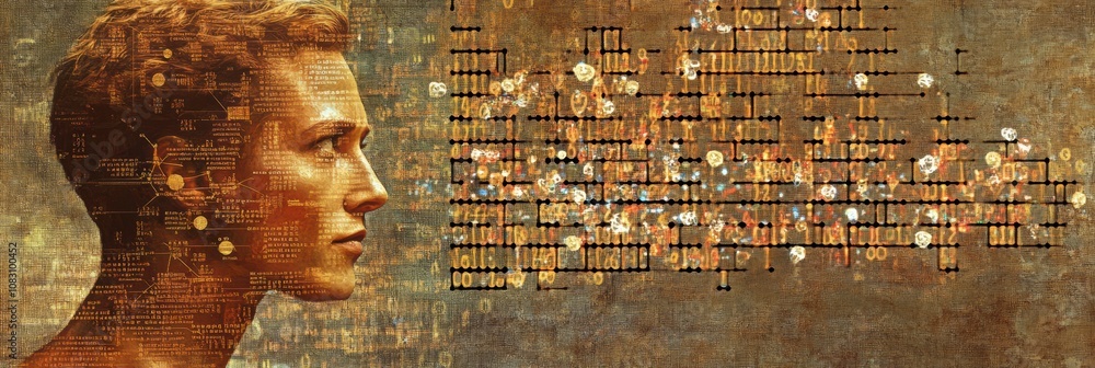 Aufkleber a human silhouette is blended with sequences of genetic code, illustrating the connection between ge