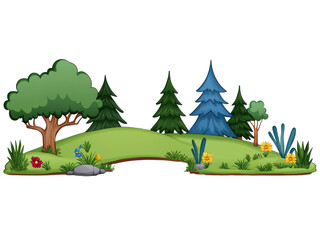 Fototapeta premium Vibrant Illustrated Landscape with Trees and Flowers