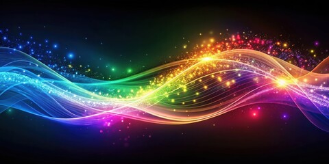 Obraz premium Abstract Rainbow Waves with Glimmering Lights on a Dark Background