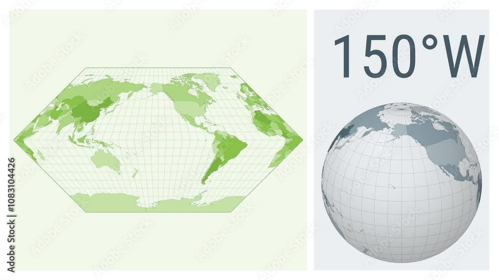 Poster world map animation. eckert i projection. colored countries style. animated world map in eckert 1 pr