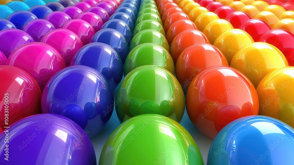 Poster vibrant display of colorful spheres arranged in a stunning spectrum, creating a captivating visual o